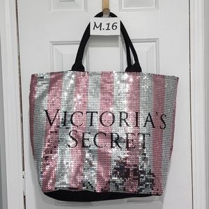 M.016- Victoria's Secret sequin striped tote bag.